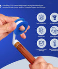 One Half Inch By Five Hundred Twenty Inch PTFE Thread Sealant Tape for Leak Proof Pipe Threads Water And Gas Line Plumbing Tape being applied to pipe