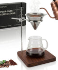 Premium Sturdy North American Black Walnut Pour Over Coffee Maker Stand with adjustable dripper and brewing setup.
