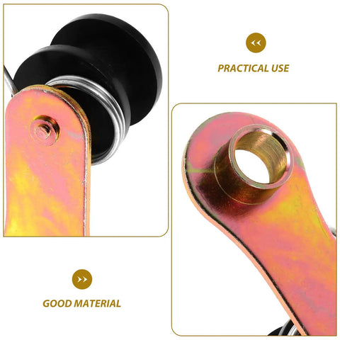 Universal Heavy Duty Chain Tensioner Kit With Black Metal Guide Roller Fits Dirt Bikes And Quads Ideal For Quick Easy Bike Repair And Transmission Maintenance To Keep Your Drive Chain Tight Without Using Any Tools For Awesome Off Road Riding Vibes. black metal roller and zinc tension arm close-up
