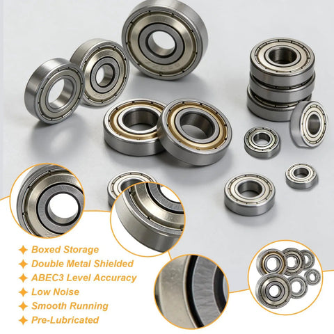 60 Piece Ball Bearings Kit Including 693ZZ 623ZZ 624ZZ 685ZZ 687ZZ 627ZZ Six Sizes With Double Metal Sealed Shielded Carbon Steel Deep Groove Bearings And Pro Grade Handy Storage Box For Your Motor Projects, assorted sizes