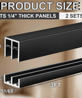 Two Pack 3 Foot Black Aluminum Sliding Door Track Set For Quarter Inch Thick Panels close-up view of upper and lower tracks