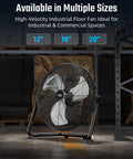20 Inch Industrial Floor Fan For Warehouse And Workshop, Heavy Duty Metal Construction, Black, front view showing design