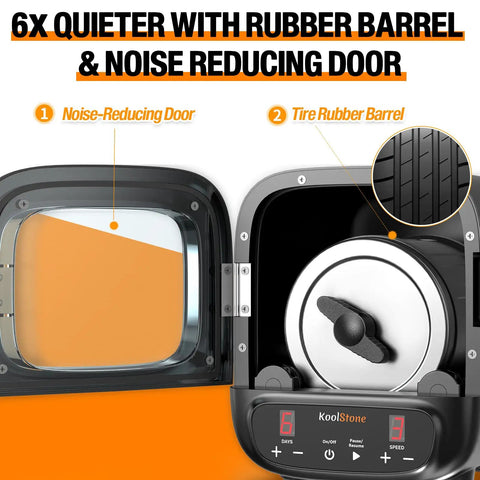 Pro Max Rock Tumbler Kit With 3Lb Capacity, Brushless Motor featuring noise-reducing door and rubber barrel for quiet operation