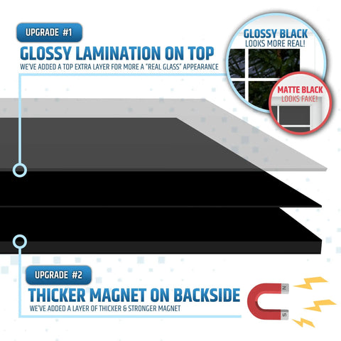 Magnetic Garage Door Window Panels Kit for Two Car Garages, 32 Pcs 4 by 6 Inch Faux Window Panes with Strong Upgraded Magnets diagram