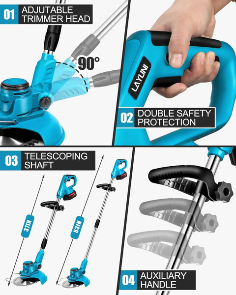 Cordless Weed Wacker With 1300W Brushless Motor Delivers Up To 23000 RPM Includes 4 Blade Types Lightweight Grass Trimmer