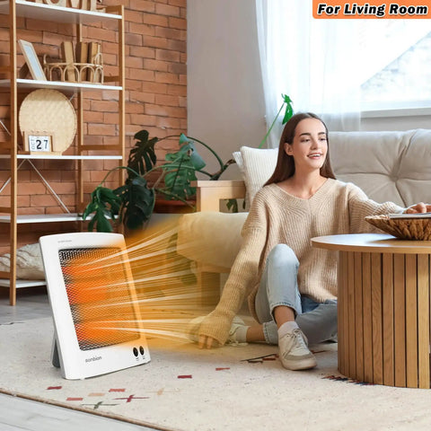 Portable Infrared Space Heater With Quartz Heating Element For Toasty Warmth Electric Heater in living room setting