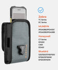 Built Tough Barcode Scanner Holster For Zebra Tc75x Tc52 Tc57 Tc72 with solid metal clip, gray nylon pouch, fits handheld devices.