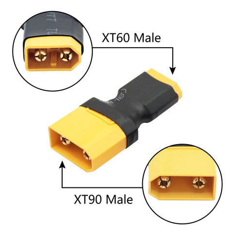 Dual XT60 to XT90 Male Connector Converter Set For RC LiPo Batteries And Accessories, Plug-and-Play Adapters, 3-Piece Pack