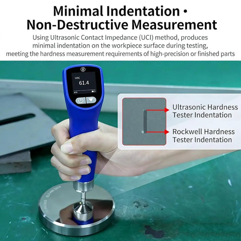Portable Ultrasonic Hardness Tester On The Go Handy With Dual Test Heads Built In Storage Digital HV HRC HRB HB Scales For Metal Materials And Ultra Thin Workpieces Easy To Use With Low Impact Indentation And Quick Readouts, handheld UCI tester on metal plate