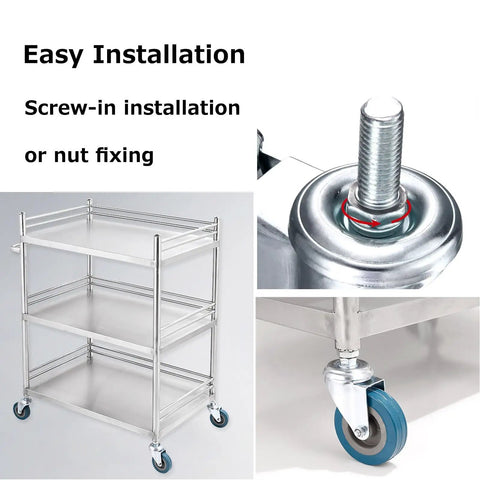 Rock Solid Swivel Casters With Quiet Locking Brakes And Scratch Guard PVC Treads for Furniture Carts with easy screw-in installation.