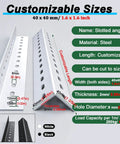 Hella Sturdy DIY Modular Shelving Track, Rust Proof Slotted Steel Angle Strips With Precision Punched Holes, Heavy Duty Rock Solid Framing Rails To Level Up Your Garage Setup 164 Ft Roll, customizable sizes in white and black.