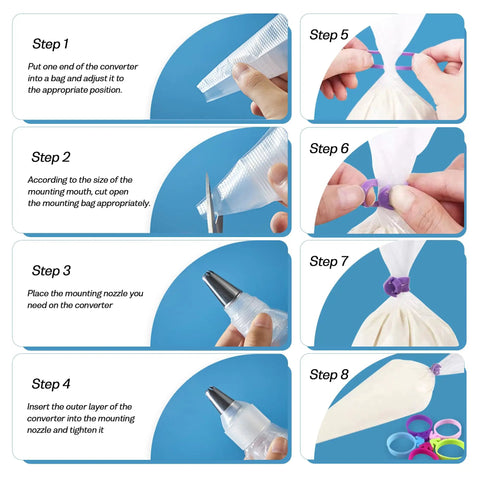 Steps for using the converter in the Top Tier Knockout 56 Piece Cookie Decorating Kit With Solid Acrylic Turntable Non Slip Pad Premium Piping Bags Stainless Icing Tips And Dope Brushes For Sweet Kitchen Creations.
