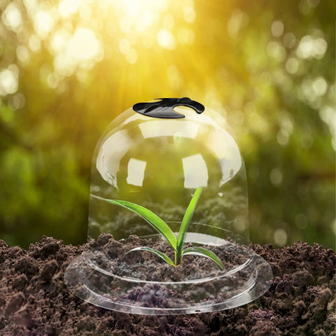 Six Pack Garden Cloche Domes 7.3 Inch Diameter 6.9 Inch Height Plastic Mini Greenhouse Covers With 18 Ground Pegs And 10 Plant Labels For Outdoor Frost Protection And Seedling Start
