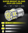 1156 1141 7506 BA15S LED Bulbs White, 10 Pack, 54 SMD 3014 LED Chips, close-up view showing 360-degree ultra bright design
