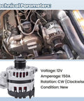 150 Amp Beefed Up High Output Alternator For 2010 2012 Camaro 3.6L And 2015 2016 Colorado Canyon 3.6L 12V Replacement with specs