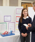 Portable Wind Tunnel Lab Kit For Wing Lift Experiments on display at science fair with student and teacher interaction.