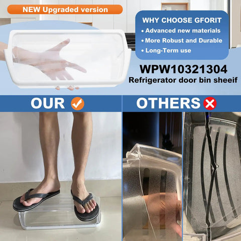 Two Pack Fridge Door Shelf Bin Replacement WPW10321304 compatible with Kenmore and Whirlpool refrigerators showing durability test