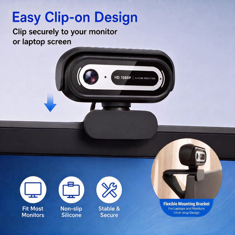 Legit Crisp 1080P Webcam For PC And Laptops With Dual Noise Cancelling Mic Easy Clip-on Design for monitors.