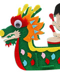 Close-up of DIY Non Woven Dragon Boat Craft Kit For Girls Drummer Toy Making Project Easy To Assemble Kids Craft's dragon head detail.