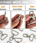 Heavy Duty One Inch Swivel Snap Hooks For Keys And Gear Sixty Pack, steel clips showing rotation and thickness.