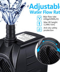 Submersible Fountain Pump 220GPH Quiet Water Circulator With Three Nozzles Six And A Half Feet Tubing One Third Inch ID 15W showcasing water flow