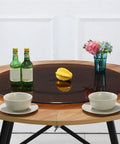 Rotating Serving Tray With Steel Base 360 Degree Turntable With Glass Top on Dining Table