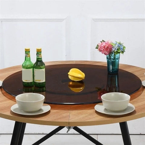 Rotating Serving Tray With Steel Base 360 Degree Turntable With Glass Top on Dining Table