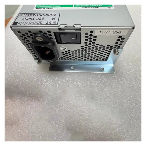 Heavy Duty Industrial Control Power Supply With Porous Metal Shell And Noiseless Cooling Fan Delivering Stable Output In A Wide Input Range For Harsh Environments And Fire Safe Operation NSP7 100 X2S, front view with 115V-230V label