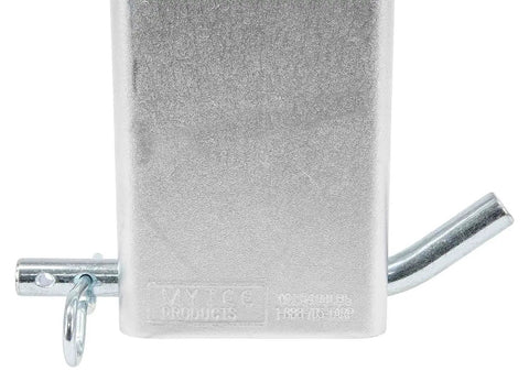Close-up of zinc plated 4 Pack Trailer Stake Pocket Winches, pin holes visible, for flatbed utility hauling 16200 lb capacity.