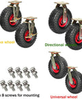 Heavy Duty Replacement Rubber Casters Two Pack Featuring Inflatable Tubeless Tires For Shock Absorbing Swivel Action and Built Like a Tank Industrial Floor Rolling Performance That Handles The Daily Grind with brake, directional, and universal wheels.