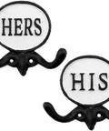 His And Hers Cast Iron Towel Hooks Set Of 2 For Wall Or Door Rustic Farmhouse Decor Dual Hooks For Towels And Robes Easy Mount