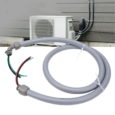 Non Metallic Liquid Tight Conduit Whip Kit 6Ft Coded Cable 8Awg 3Conductor Copper Wire with PVC cover for AC installation.