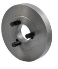 8 Inch Semi-Machined Back Plate D1-4 For All Plain Back Lathe Chucks, 3 Studs With Five Eighths Inch Diameter, D1-4 Spindle Mount, Pro Grade, Compatible With 8 Inch Chuck Size For Stable, Precise Machining. Gray metal D1-4 lathe back plate with 3 studs
