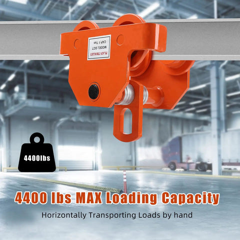 Beefy Heavy Duty Manual Trolley For I-Beam Hoist 4400 LBS Capacity Push Beam Trolley With Dual Wheels in warehouse