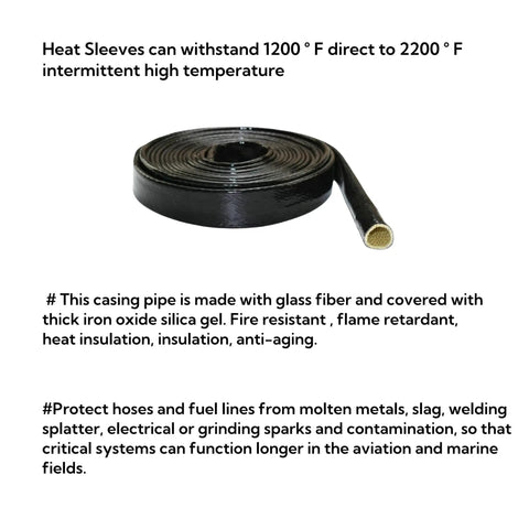 Heavy Duty Pro Grade Fire Sleeve Heat Shield Thermo Armor For Automotive Hose Lines And Electrical Wiring Silicone Coated Fiberglass Black