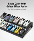 Ultra Lightweight Aluminum Guitar Pedalboard Case 20x11.4x4 Inches with multiple effect pedals displayed, not included.
