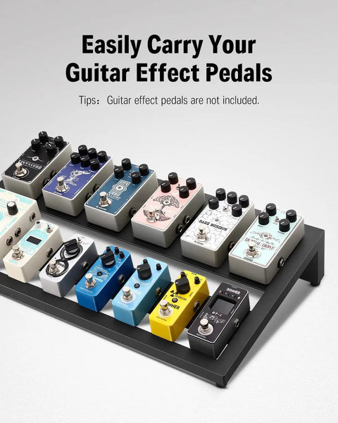 Ultra Lightweight Aluminum Guitar Pedalboard Case 20x11.4x4 Inches with multiple effect pedals displayed, not included.