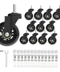 2.5 Inch Caster Wheels Set Of 12 For Creeper And Mechanics Stool Replacement Heavy Duty Silent Roller Blades, tools included.