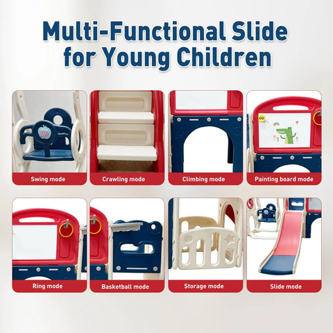 Multi-functions of 12 In 1 Outdoor Toddler Playset With Slide Swing Basketball Hoop Climbing Wall Tunnel And Hideout