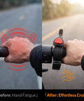 Before and after image showing Motorcycle Cruise Control Assist With Quick Release Button Anti Slip Throttle Lock benefits.