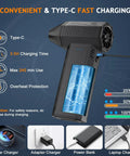 Powerful Electric Air Duster Beast With 180000 RPM Brushless Motor showing Type-C charging and battery features