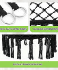 Cozy Cushion Hanging Hammock Chair With Extra Support For Indoor And Outdoor Hangout Macrame Swing Chair For Porch Or Backyard 350 Lb Capacity Black Everyday Use with fringe detailing and metal rings.