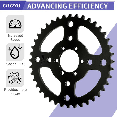 40T 40mm 420 Chain Mini Bike Sprocket Replacement Kit Includes 90 Link Chain And 42 Link Section For Predator 212cc Coleman BT200X CT200U EX CT200U MB165 MB200 Doodlebug DB30 And Go Kart Ready black sprocket front view.