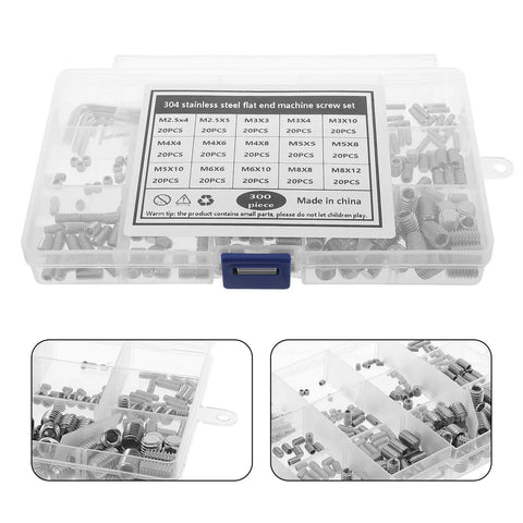 Stainless Steel Cup Point Set Screws Kit 300 Pcs With Allen Wrenches in a clear case, rust resistant, low maintenance