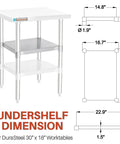 Dimensions diagram and image of Galvanized Under Shelf For 30 By 18 Inch Work Tables With Extra Adjustable Lower Shelf Fits Stainless Steel And Wooden Tables Great For Restaurant Warehouse Home Kitchen And Garage Use.