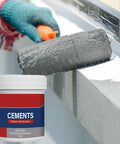 Heavy Duty Cement Patch To Fix Cracks Waterproof Flexible Concrete Repair Formula For Sidewalks Garage Floors And Foundations Delivering A Smooth Durable Finish With Zero Sweat Or Stress, showing a person applying gray cement with a roller.