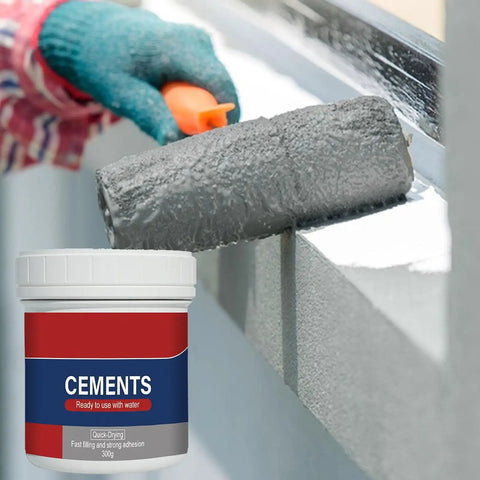 Heavy Duty Cement Patch To Fix Cracks Waterproof Flexible Concrete Repair Formula For Sidewalks Garage Floors And Foundations Delivering A Smooth Durable Finish With Zero Sweat Or Stress, showing a person applying gray cement with a roller.