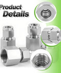Goldpea 304 stainless steel compression coupling fittings, 1/4 in OD x 1/4 in NPT female, double ferrule, 2-pack.