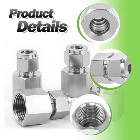 Goldpea 304 stainless steel compression coupling fittings, 1/4 in OD x 1/4 in NPT female, double ferrule, 2-pack.