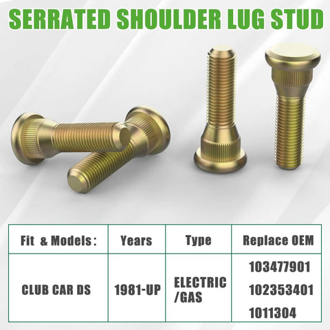 Club Car Beefed Up Serrated Shoulder Lug Stud Bolts Kit 4 Pack Replacement For Golf Carts Fits 1981 And Newer DS Gas And Electric